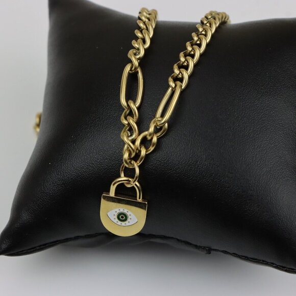 Bold Chunky Chain Necklace with Evil Eye Padlock Charm, XPNL0355 - Picture 6 of 13